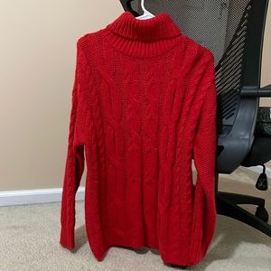 Red turtleneck chunky sweater